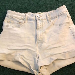 high waisted light denim shorts